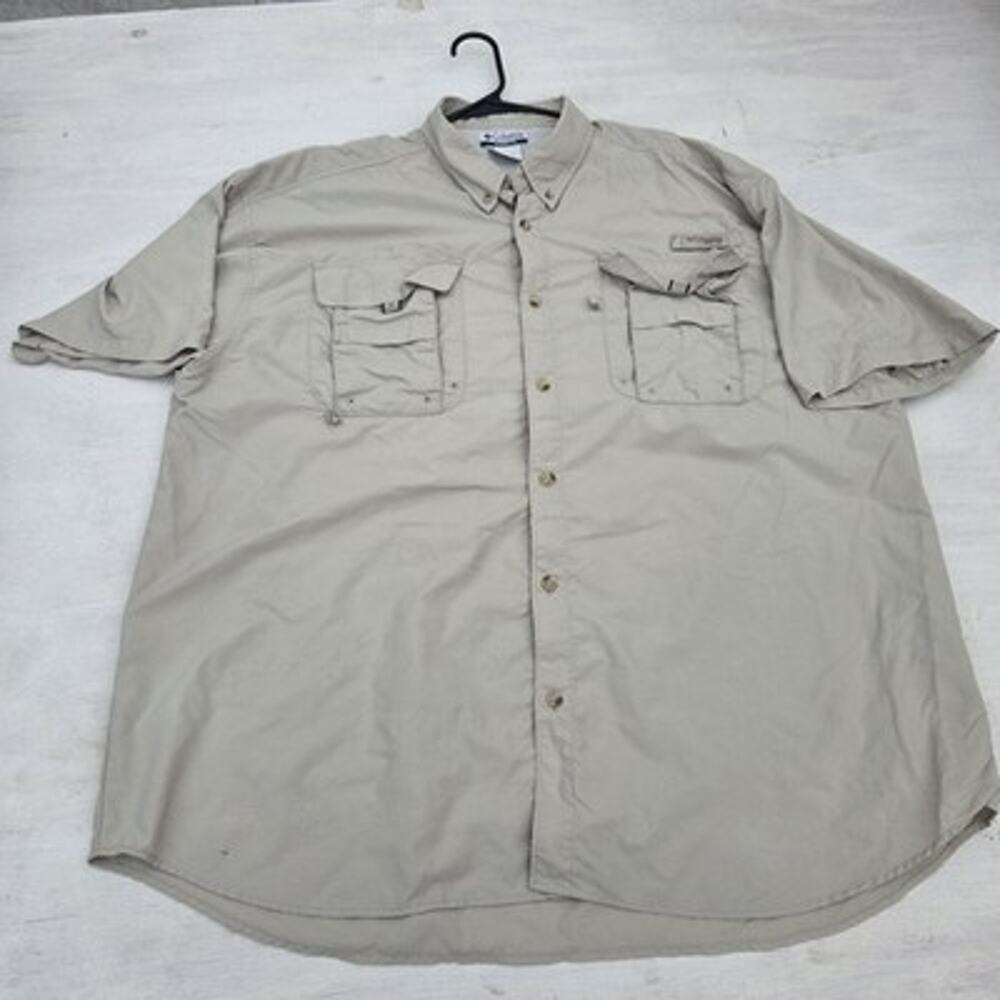 Columbia PFG Adult Mens XL Beige Vented Short Sleeve Fishing Shirt Outdoors
